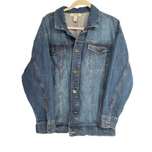 Refuge Women's Denim Jacket Jean Button Front Long‎ Sleeve Classic Trucker Style